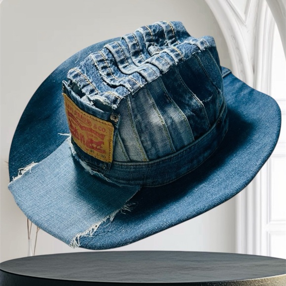 Denim Patchwork Bucket Hat - Blue - Picture 6 of 7